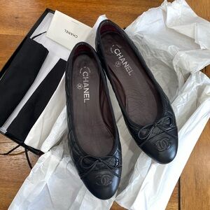 Chanel black quilted flats